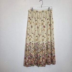 Vintage Marisa Christina Pleated Floral Maxi Skirt Cream Cottagecore Grandma L
